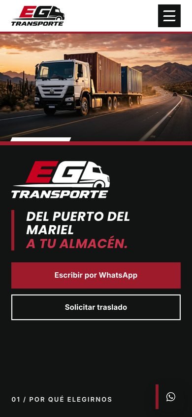 The website for EG Transporte on a phone