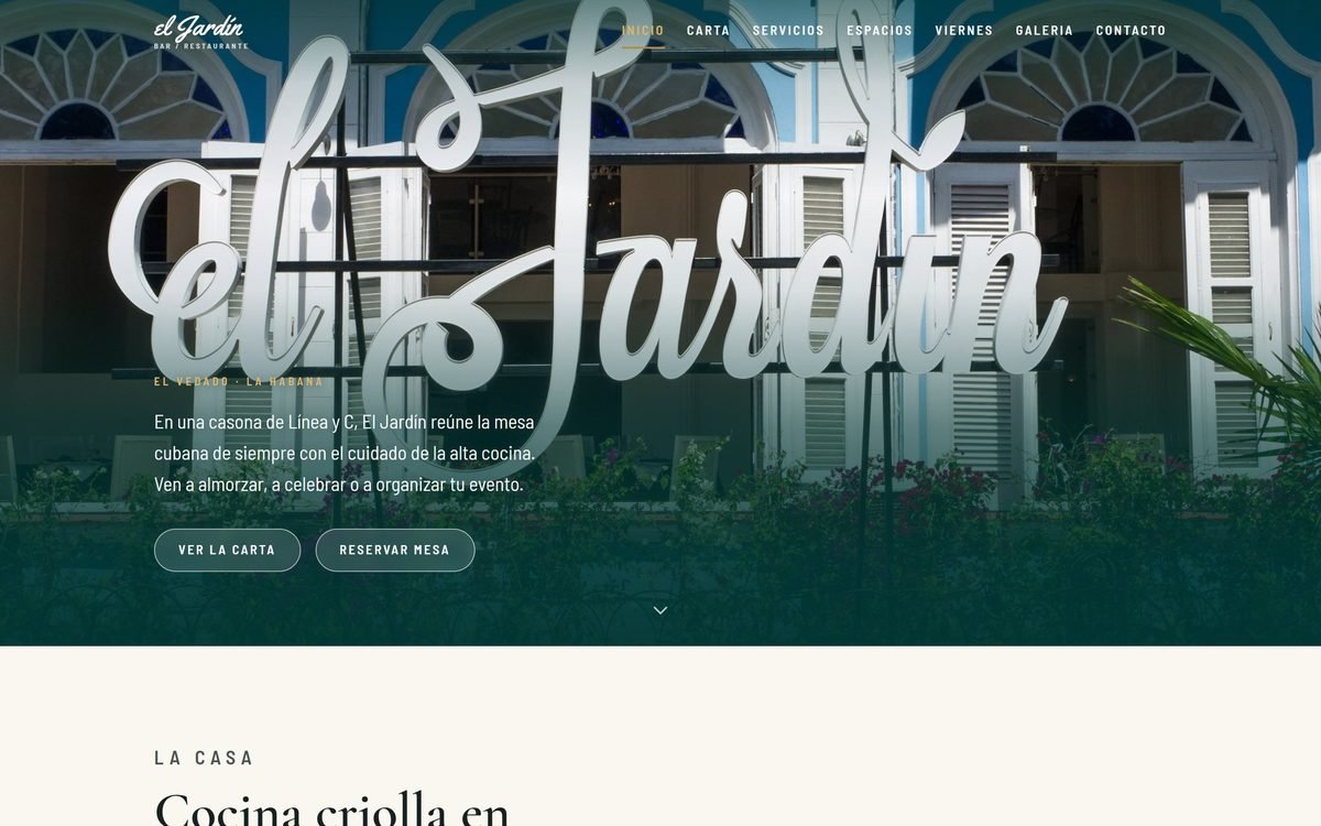Home page of the website for El Jardín
